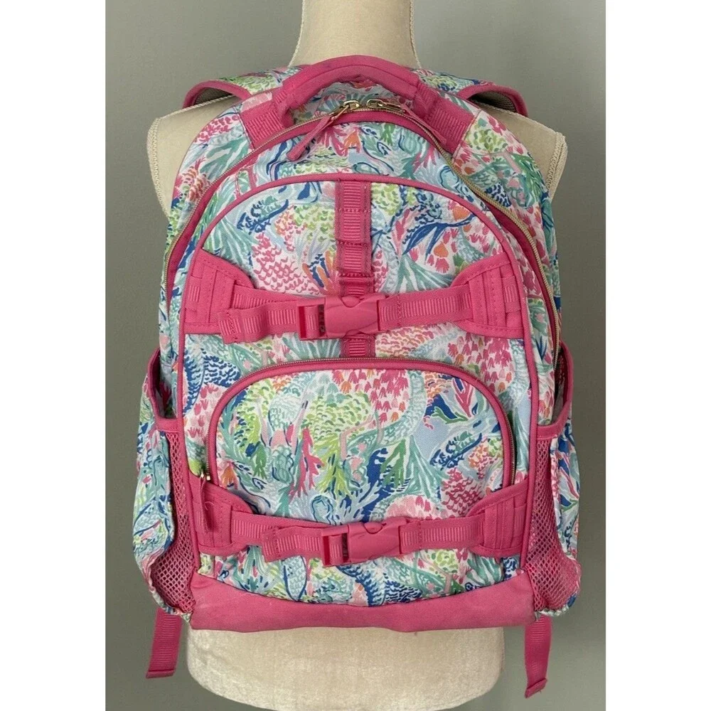 Lilly Pulitzer for Pottery Barn Mermaid Cove Print Backpack Pink Gold Zipper
